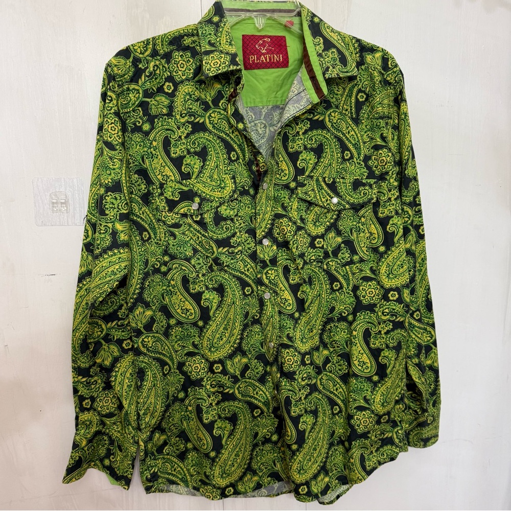 Platini Green Paisley Men's Shirt M